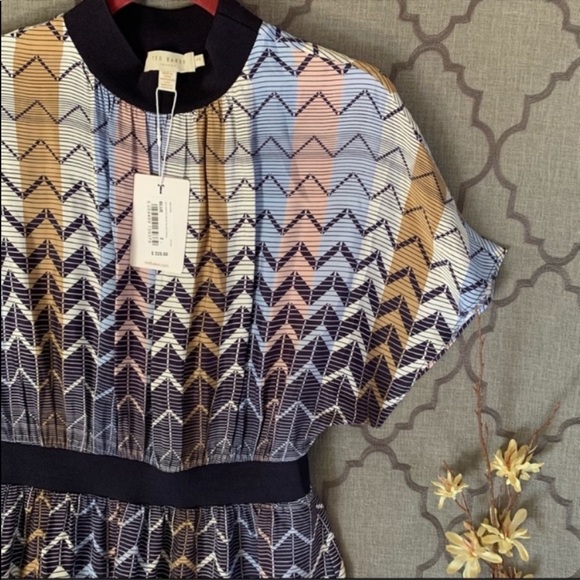 🎀NWT🎀Ted Baker Sporty-Chic 70’s Insp. Geometric Print Mock Neck Midi Dress - Picture 6 of 16